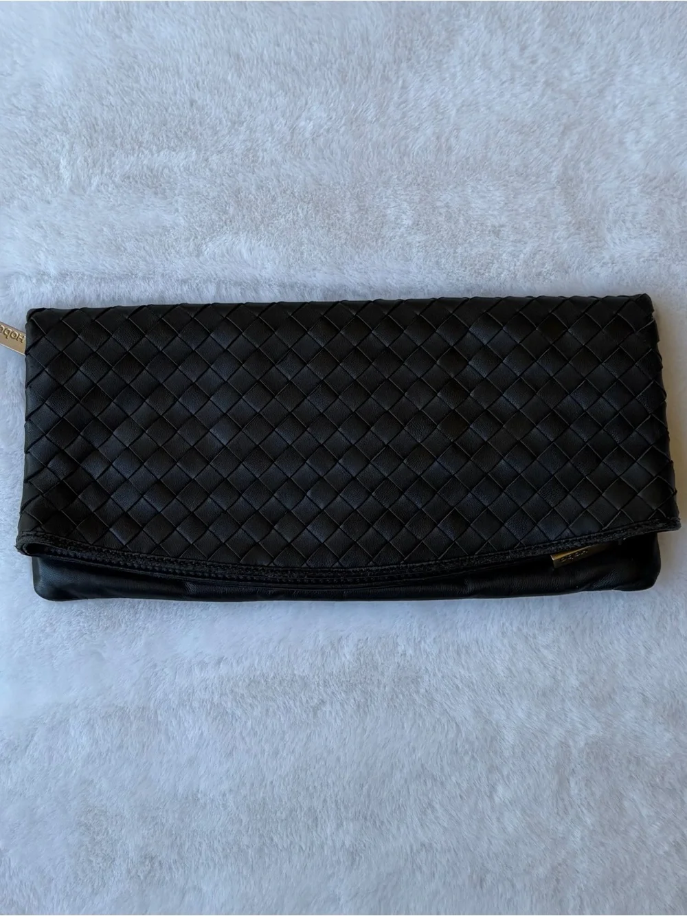 HOBO Black Woven Leather Fold-Over Clutch